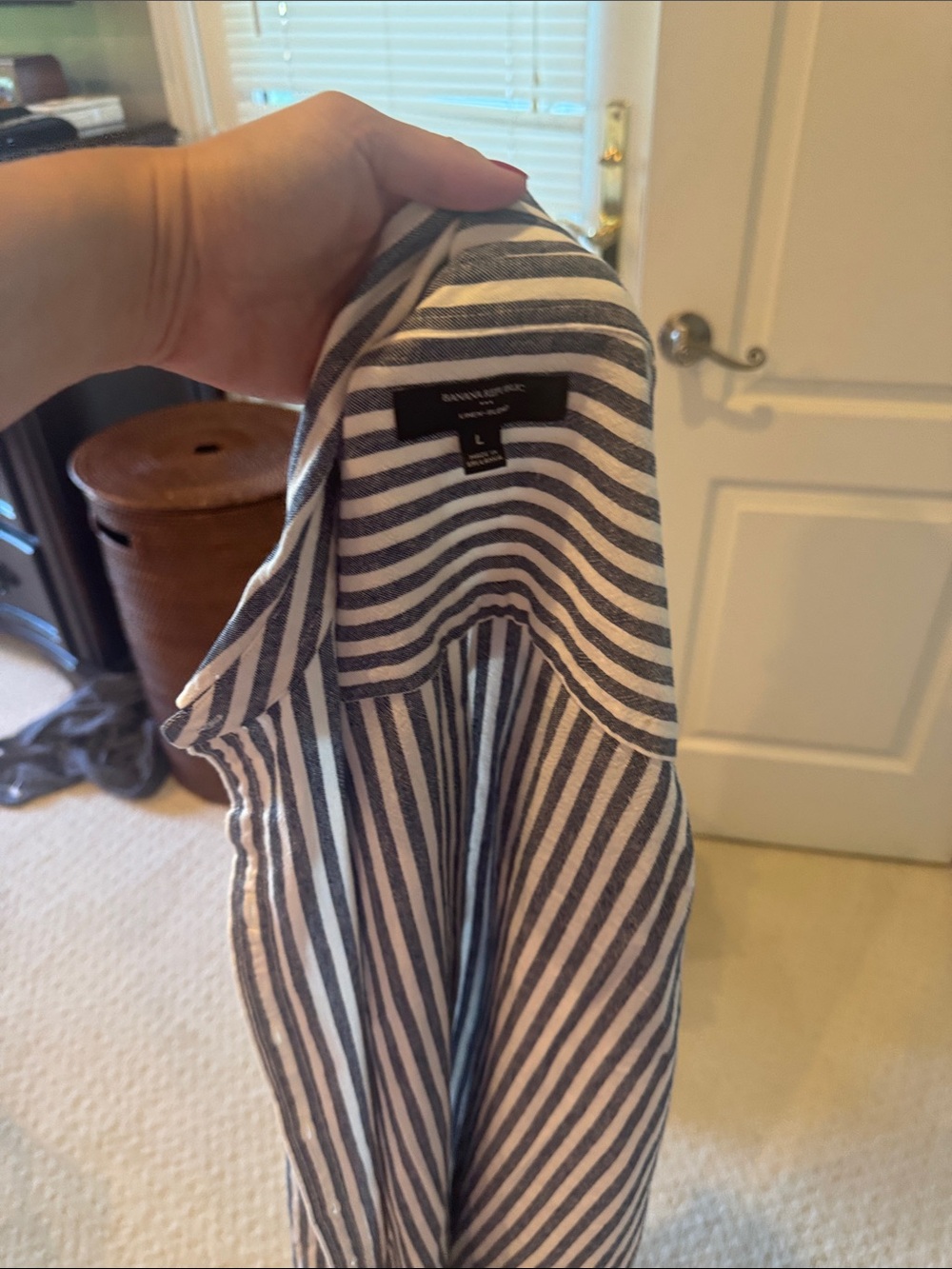 Banana Republic Striped Button-Down Shirt in Navy and White